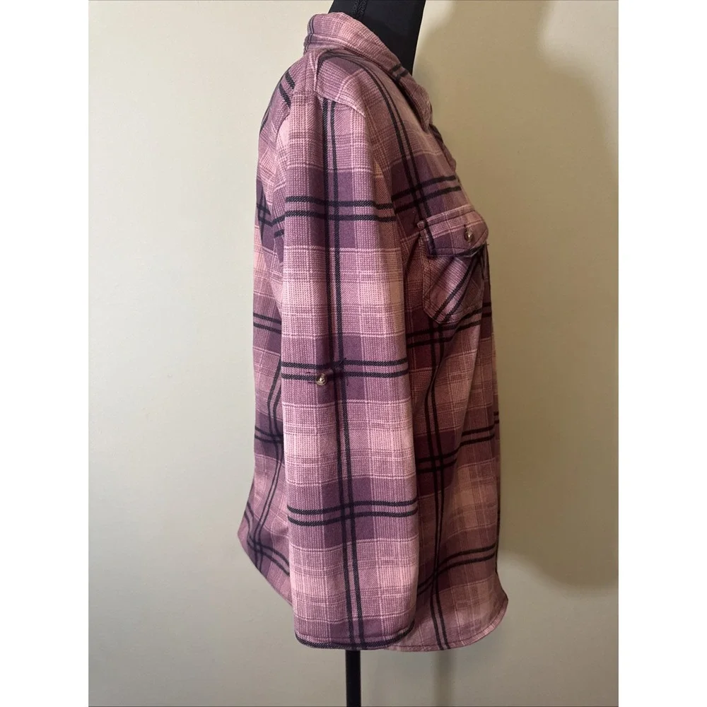 Eden & Olivia Soft Plaid Flannel Shirt Women's M Pink Black Button Up 3/4 Sleeve - Picture 4 of 10